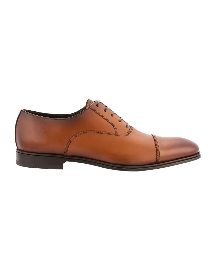 Ferragamo Men 's Boston Brogue Leather Cap-Toe Oxfords