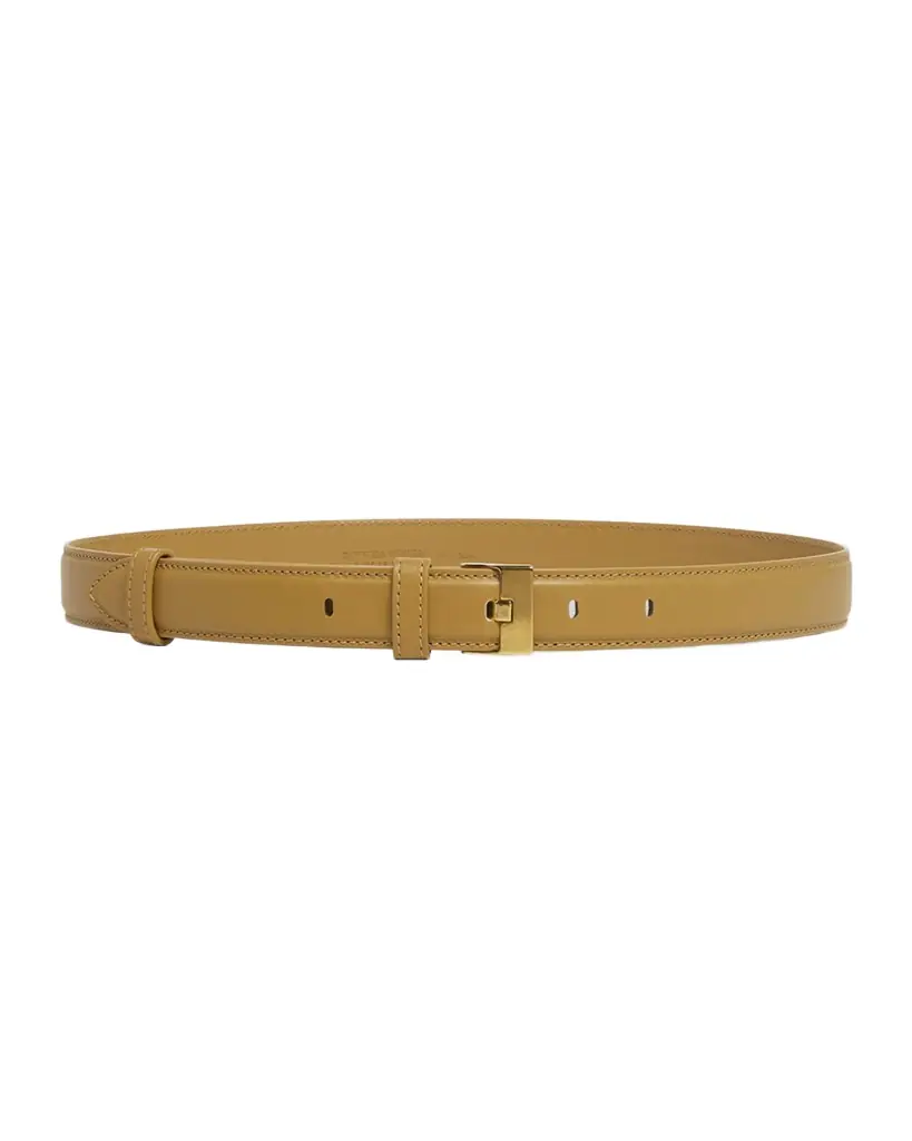 Bottega Veneta French Leather Belt With Hammered Brass Buckle