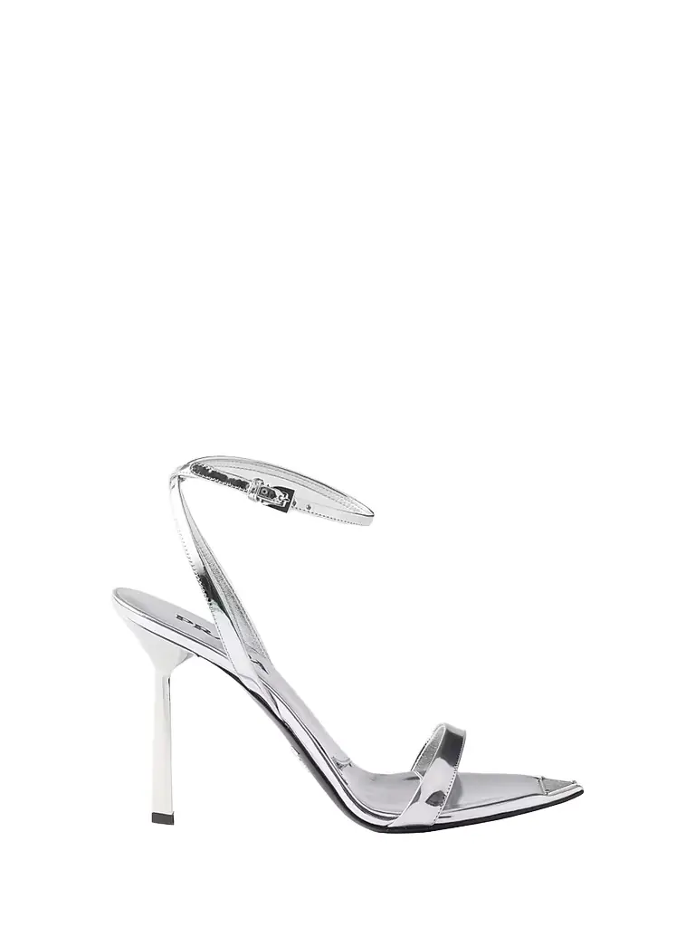 Prada Women's Metallic Leather High-Heeled Sandals - Silver