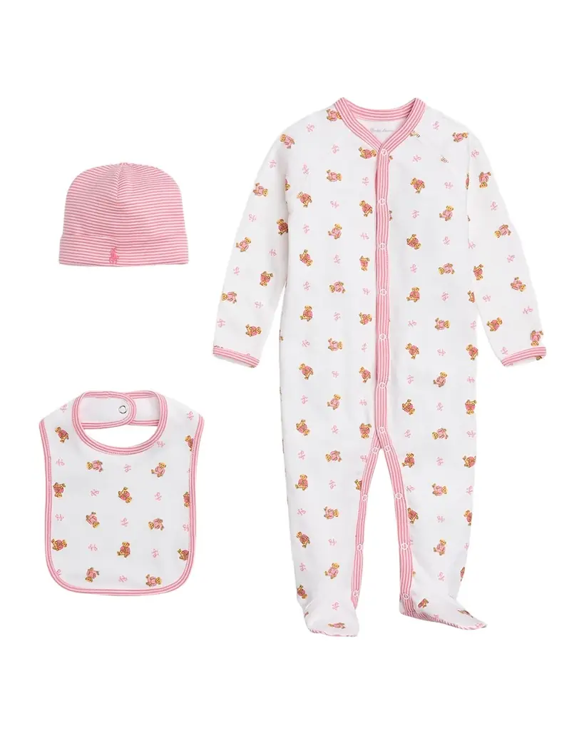 Polo Ralph Lauren Girl 's 3-Piece Gift Set, Size Newborn-9M