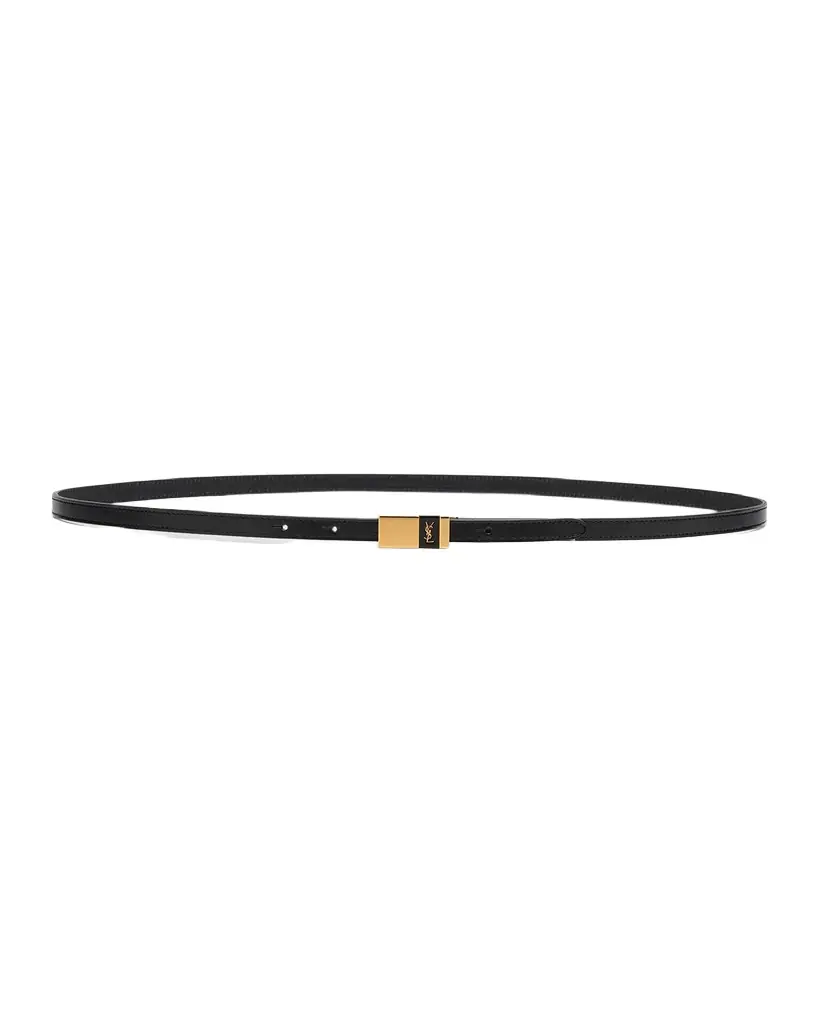 Saint Laurent Embossed Leather Skinny Belt