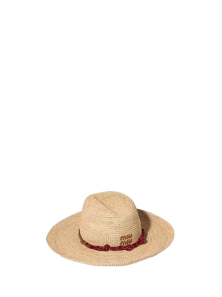 Miu Miu Women's Raffia and Leather Hat - Beige Khaki