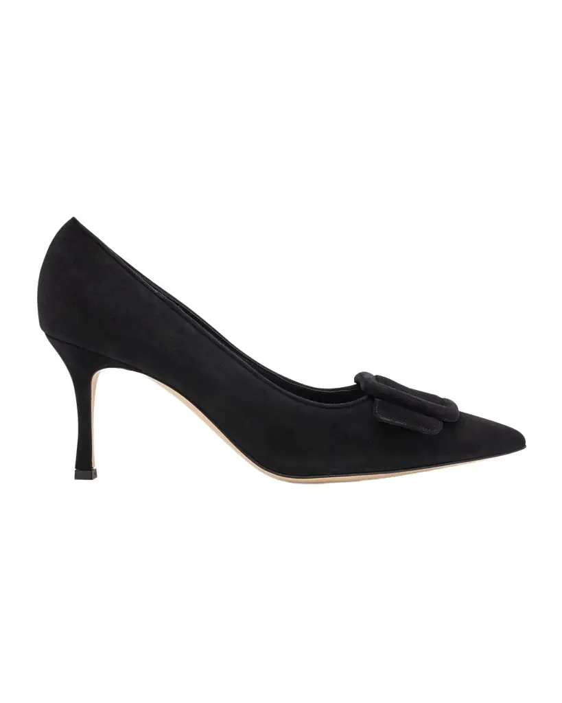 Manolo Blahnik Maysale Suede Pointed-Toe Buckle Pumps