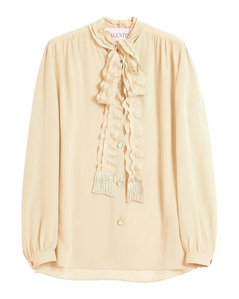 Valentino Garavani Ruffle Tie-Neck Silk Blouse