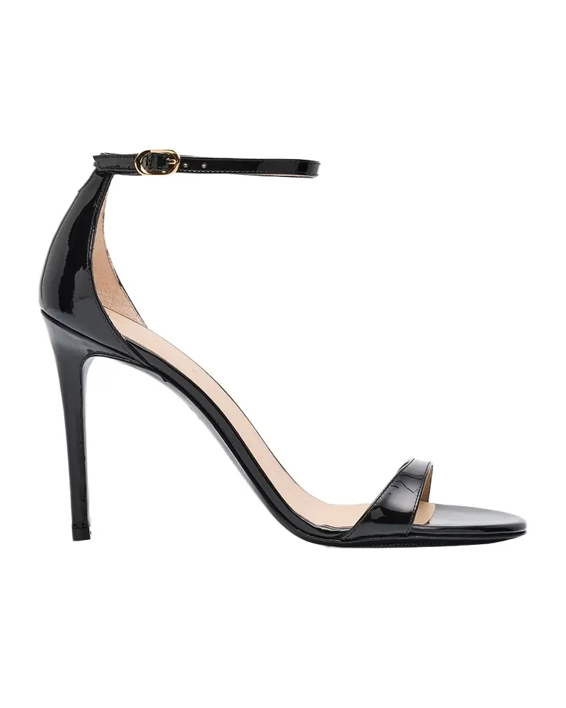 Stuart Weitzman Nudist II Patent Ankle-Strap Sandals