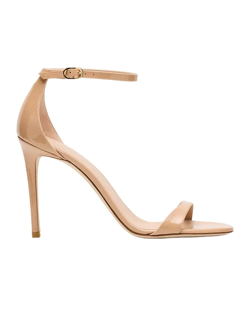Stuart Weitzman Nudist II Patent Ankle-Strap Sandals