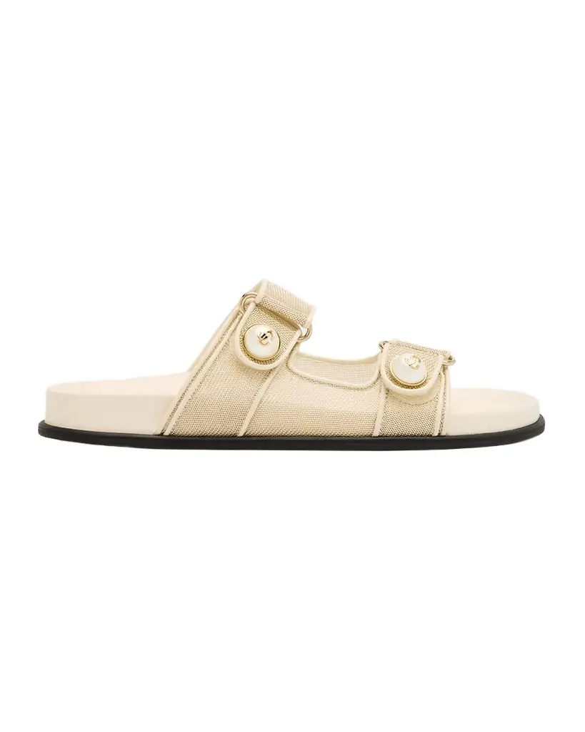 Jimmy Choo Fayence Mesh Pearly Dual-Strap Slide Sandals