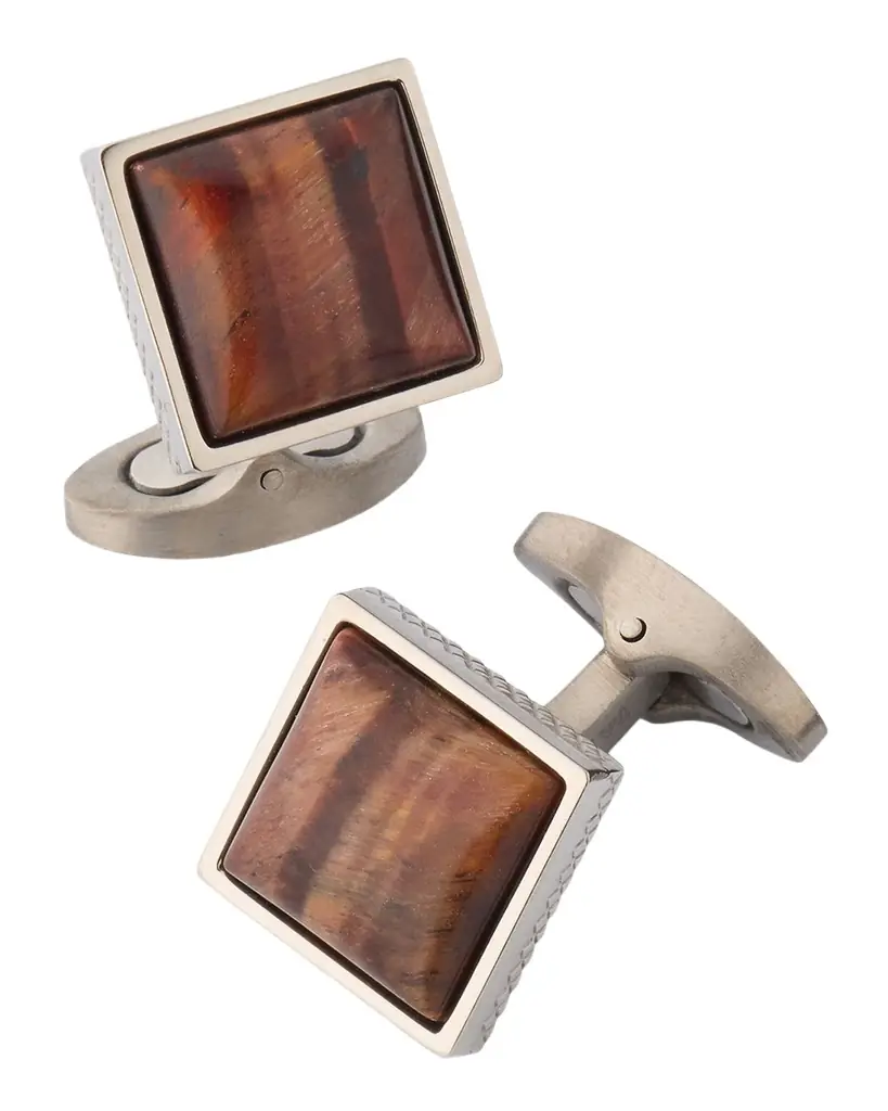 Tateossian Men 's Red Tiger Eye Polished Dome Cufflinks