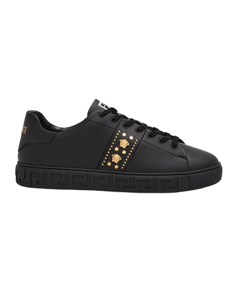 Versace Men 's La Greca Leather Low-Top Sneakers