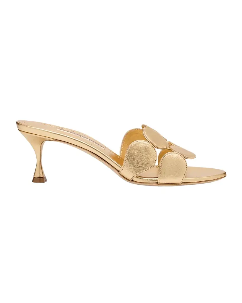 Manolo Blahnik Haribalmu Metallic Stiletto Slide Sandals