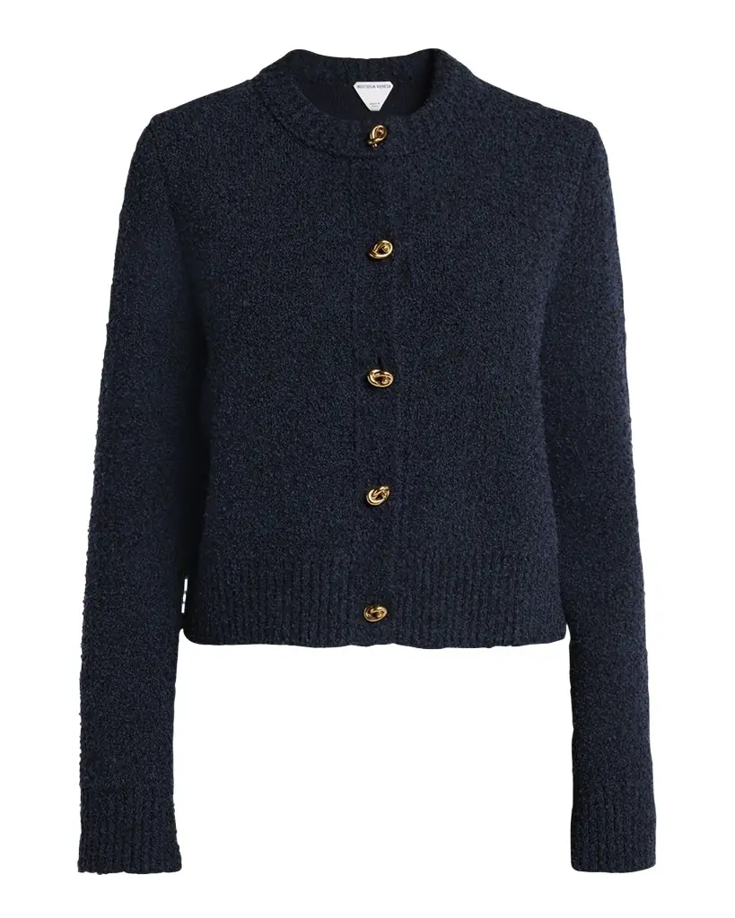 Bottega Veneta Knot-Button Boucle Knit Cardigan