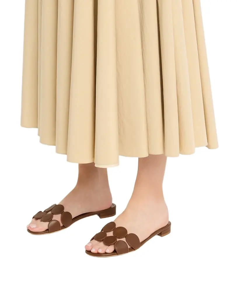 Manolo Blahnik Circle-Cut Leather Flat Slide Sandals