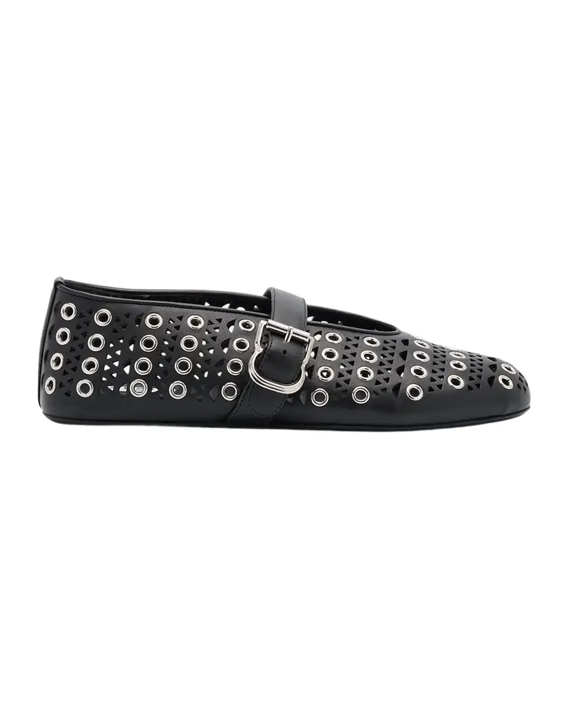 ALAIA Vienne Buckle Eyelet & Laser-Cut Leather Ballet Flats - Women's Shoes