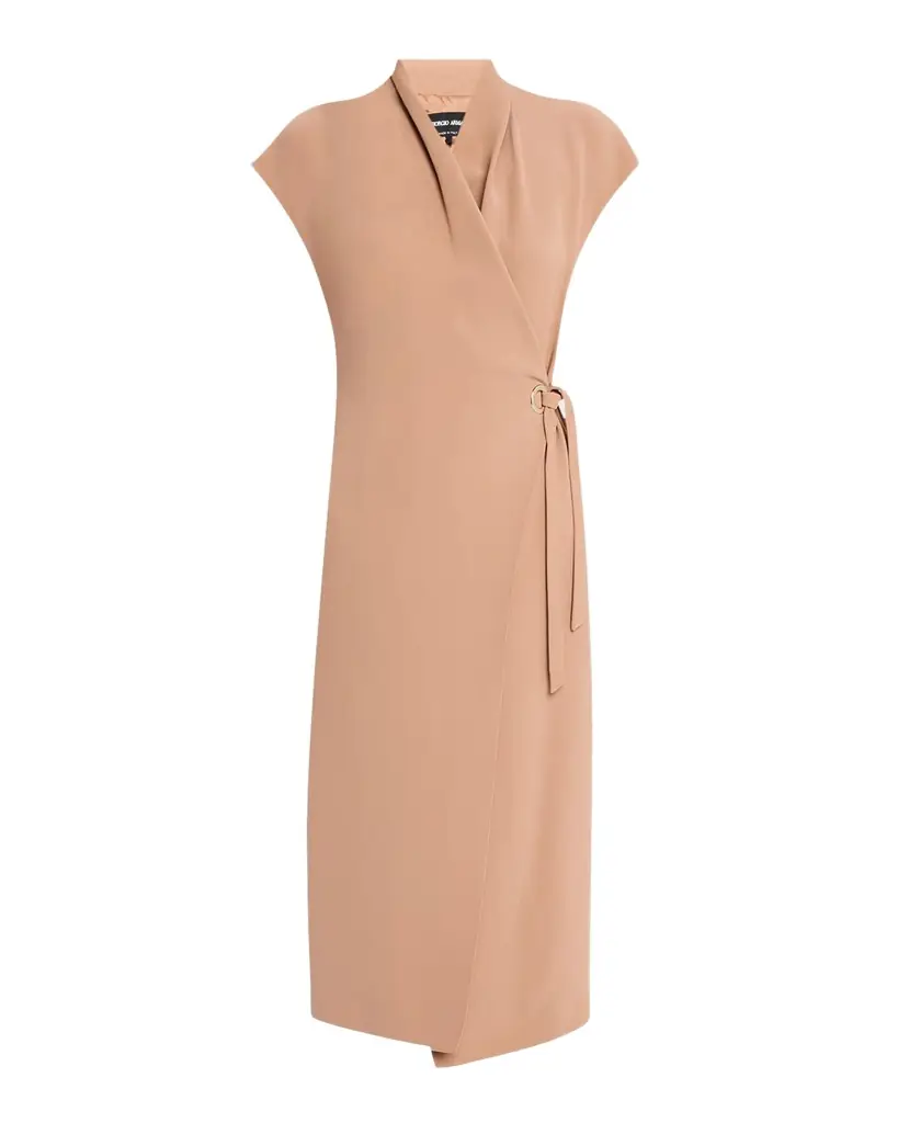 Giorgio Armani Cap-Sleeve Cupro Wrap Midi Dress