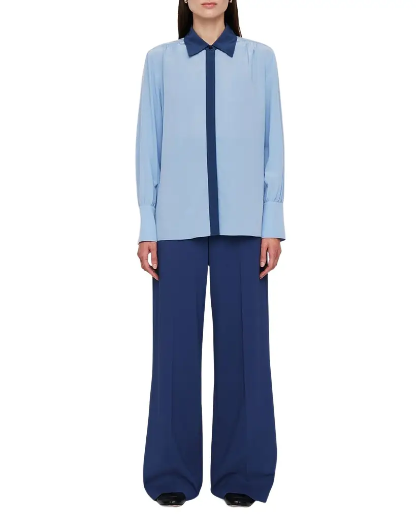 Joseph Evora Colorblock-Print Point-Collar Silk Blouse
