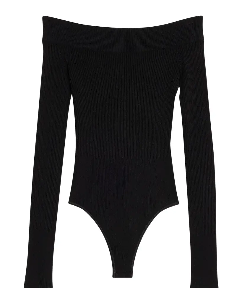 ALAIA Off-The-Shoulder Long-Sleeve Rib Bodysuit