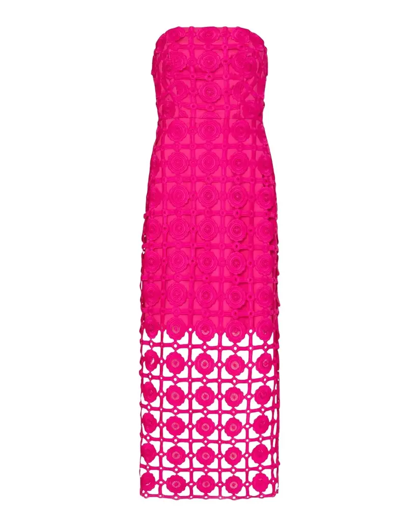 Milly Kait Strapless Tile Lace Midi Dress