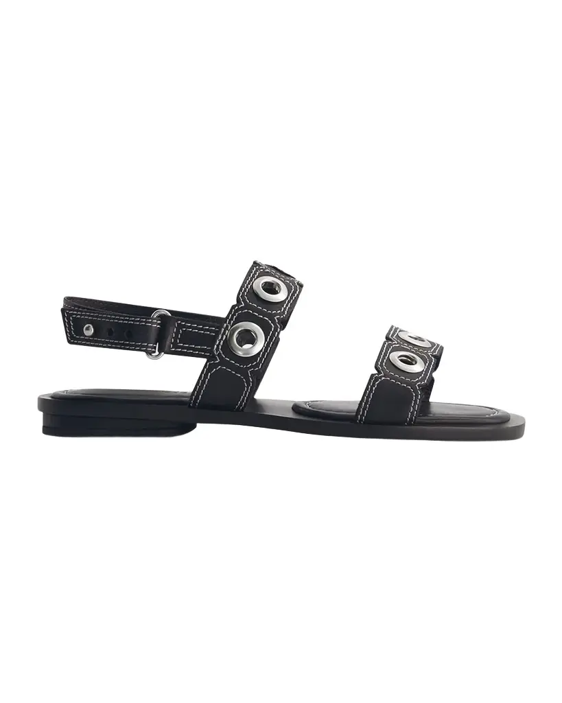 Bernardo 1946 Acro Leather Flat Slingback Sandals