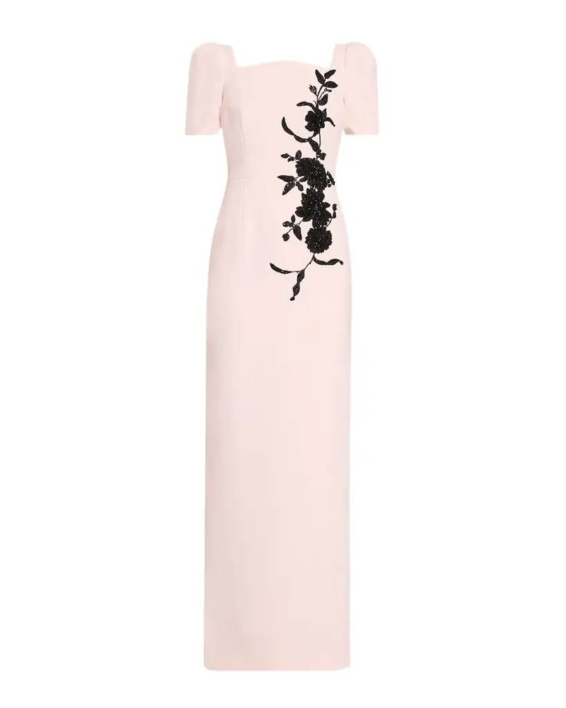 Rickie Freeman for Teri Jon Floral Applique Crepe Column Gown