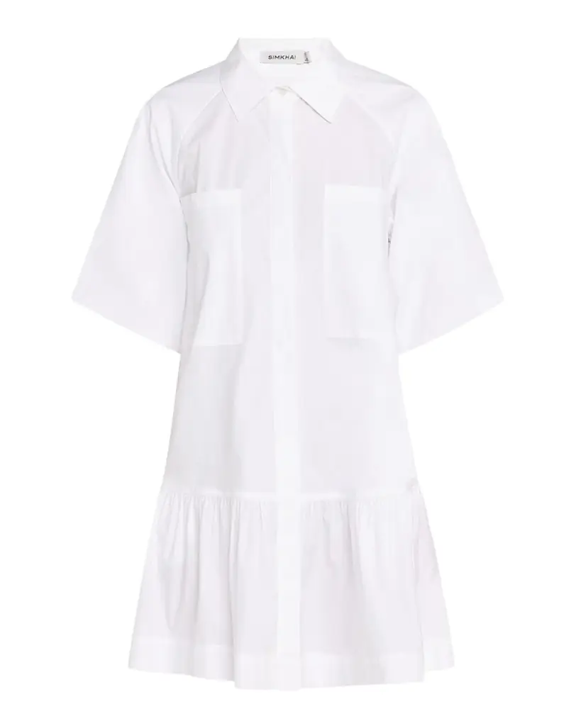 SIMKHAI Crissy Puff-Sleeve Cotton Poplin Mini Shirtdress