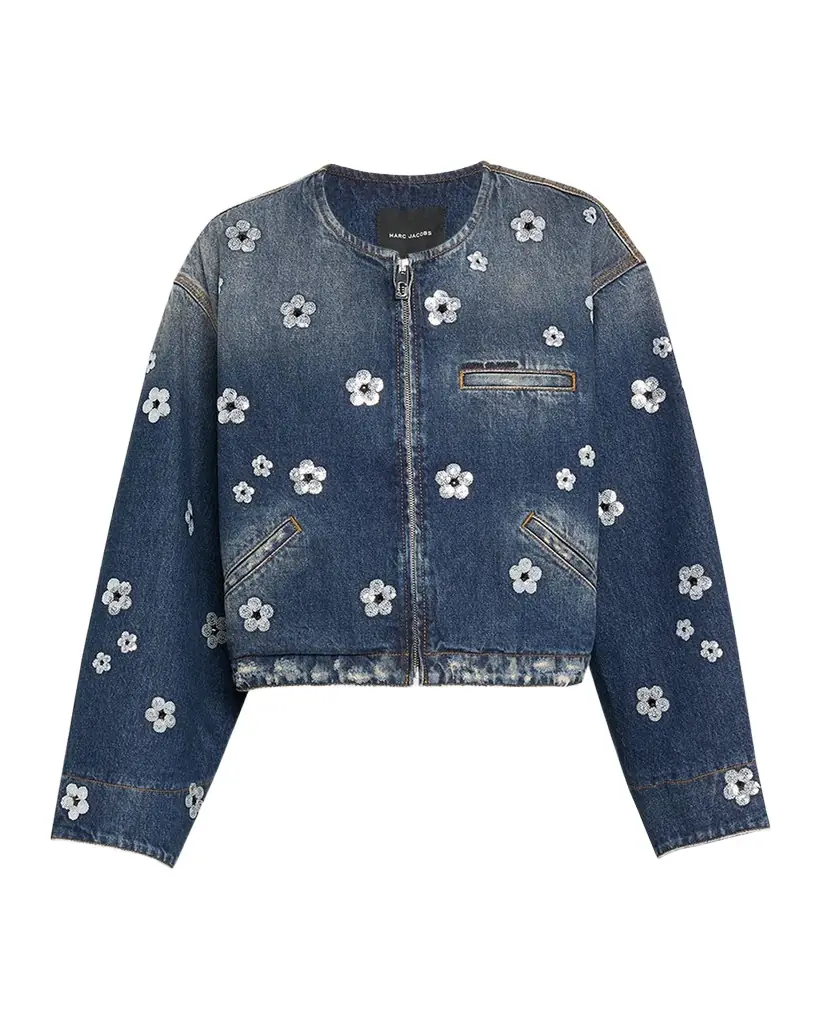 Marc Jacobs Daisy Sequined Denim Crop Jacket