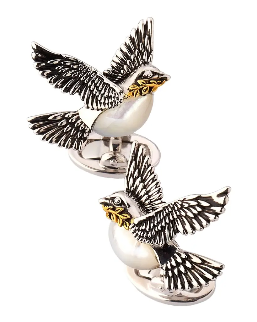 Jan Leslie Men 's Peace Dove Sterling Silver Cufflinks