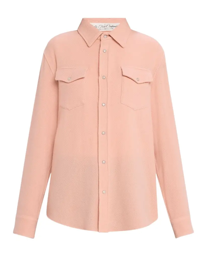 God 's True Cashmere Peach Blush Cashmere Button-Down Shirt