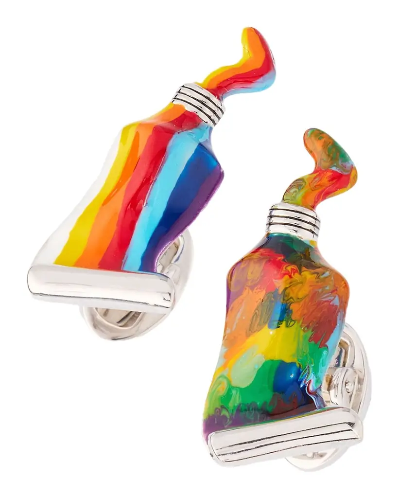 Jan Leslie Men 's Paint Tube Stripe and Splatter Sterling Silver Cufflinks