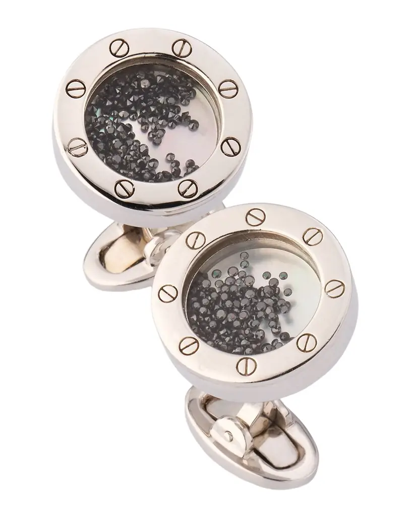 Jan Leslie Men 's Sterling Silver Mother-Of-Pearl Cufflinks with Black Diamonds