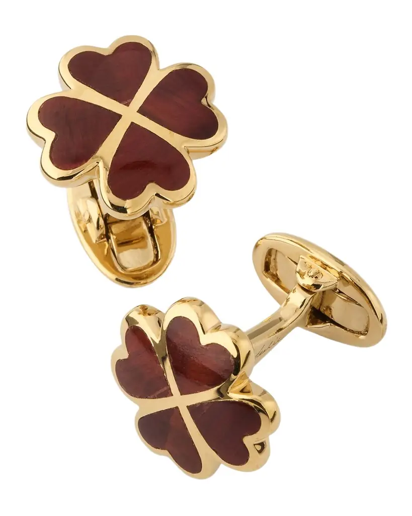 Jan Leslie Men 's 18K Gold Vermeil Red Tigers Eye Clover Cufflinks