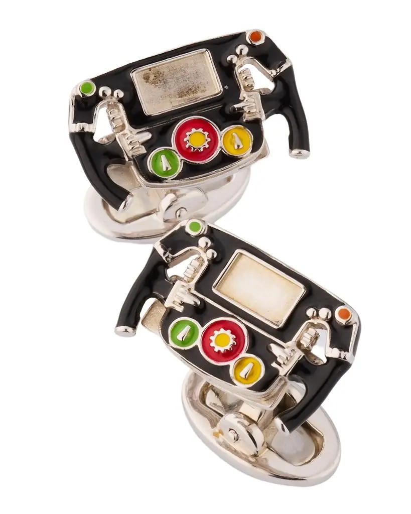 Jan Leslie Men 's Race Car Dashboard Enamel and Sterling Silver Cufflinks