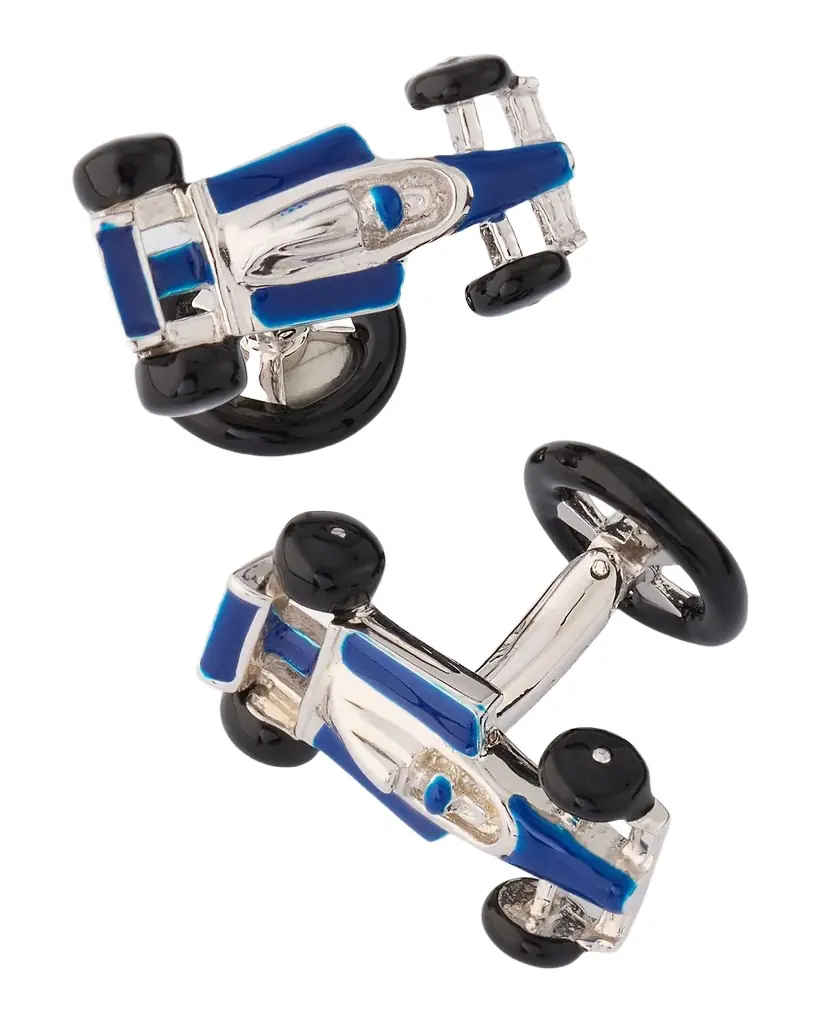 Jan Leslie Men 's Sterling Silver Enamel Race Car Cufflinks