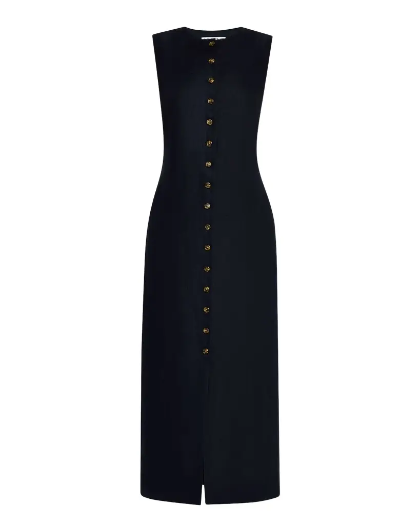 ARGENT Sleeveless Button-Down Linen Midi Dress