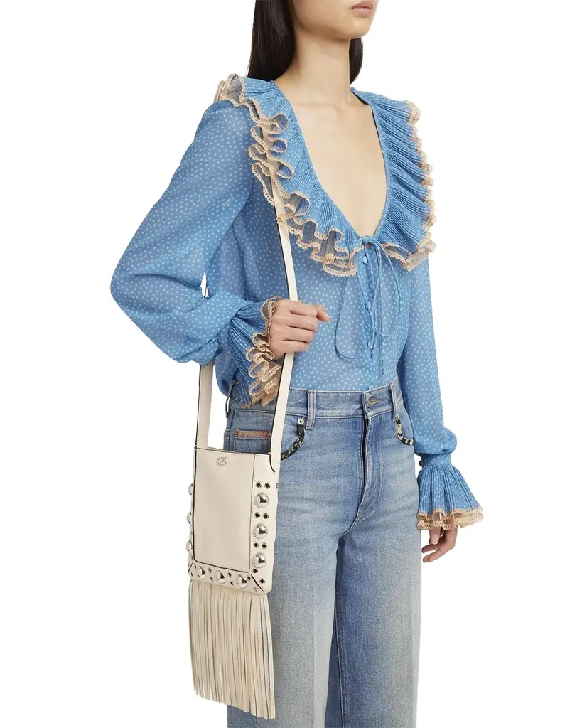 Valentino Garavani Nellcote Small Fringe Studded Leather Crossbody Bag