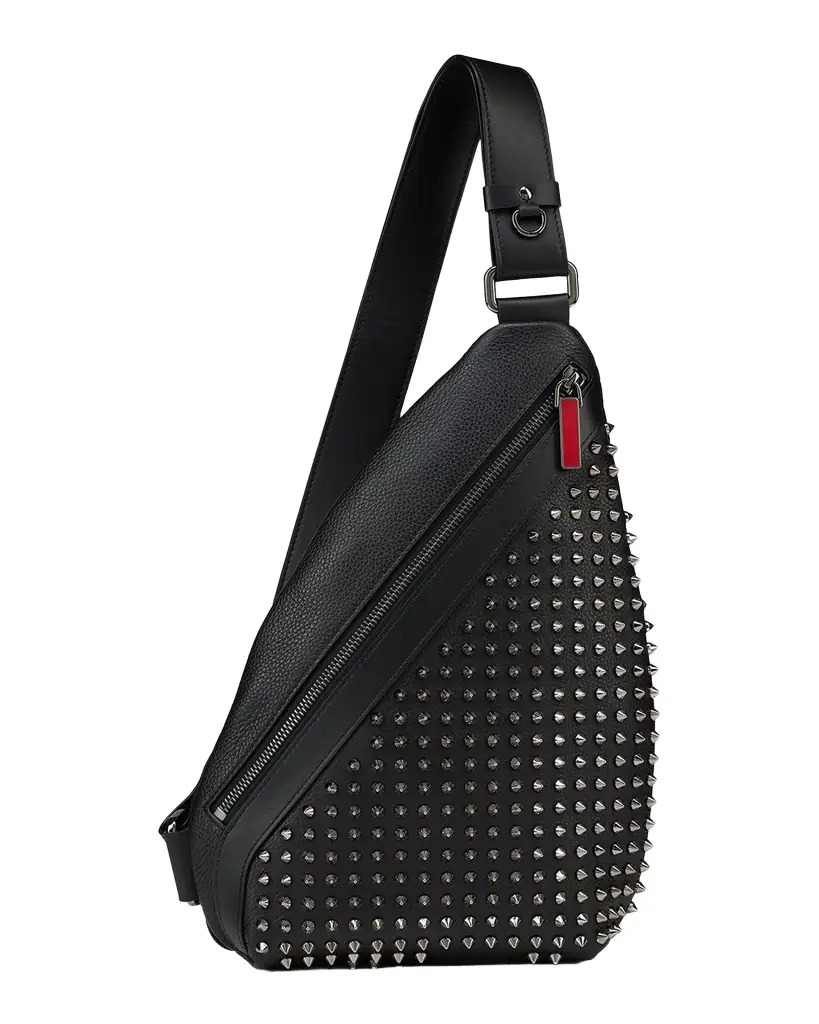 Christian Louboutin Men 's Funky Leather Empire Spikes Sling Bag