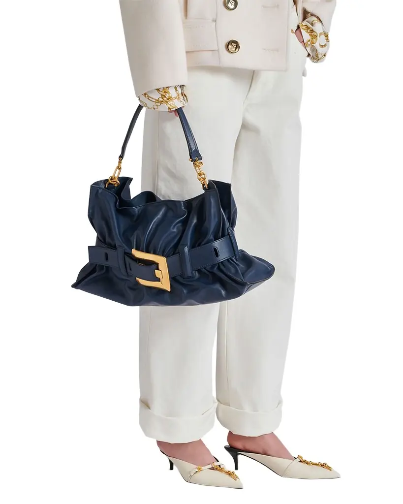 Balmain Anthem Medium Buckle Shoulder Bag in Calfskin
