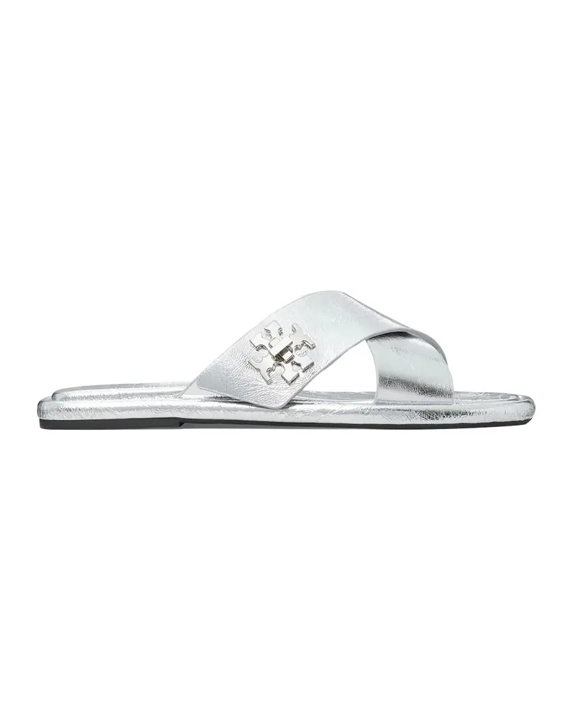 Tory Burch Crisscross Metallic Medallion Slide Sandals