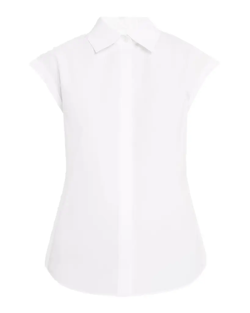 Lafayette 148 New York Fitted Cap-Sleeve Cotton Shirt