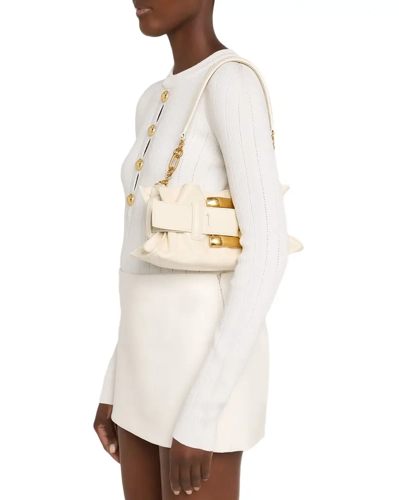 Balmain Anthem Mini Buckle Shoulder Bag in Calfskin Leather