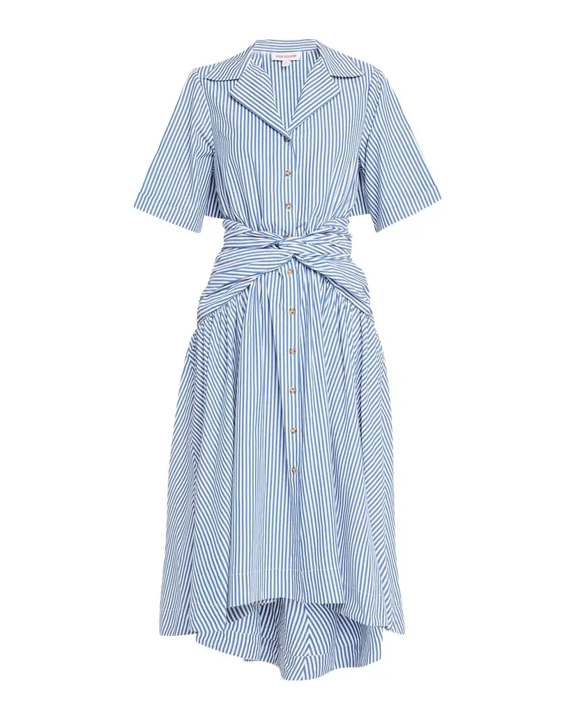 Rosie Assoulin Striped Tie High-Low Shirtdress