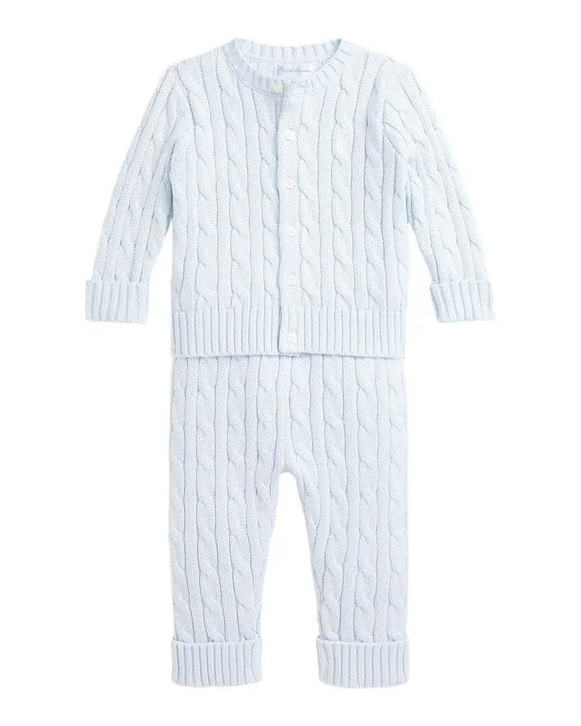 Polo Ralph Lauren Kid 's Cotton Cable Knit Sweater & Pants Set, Size Newborn-24M