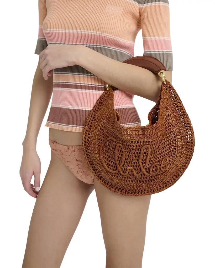 Chloe Summer Banana Top-Handle Bag in Crochet Fabric