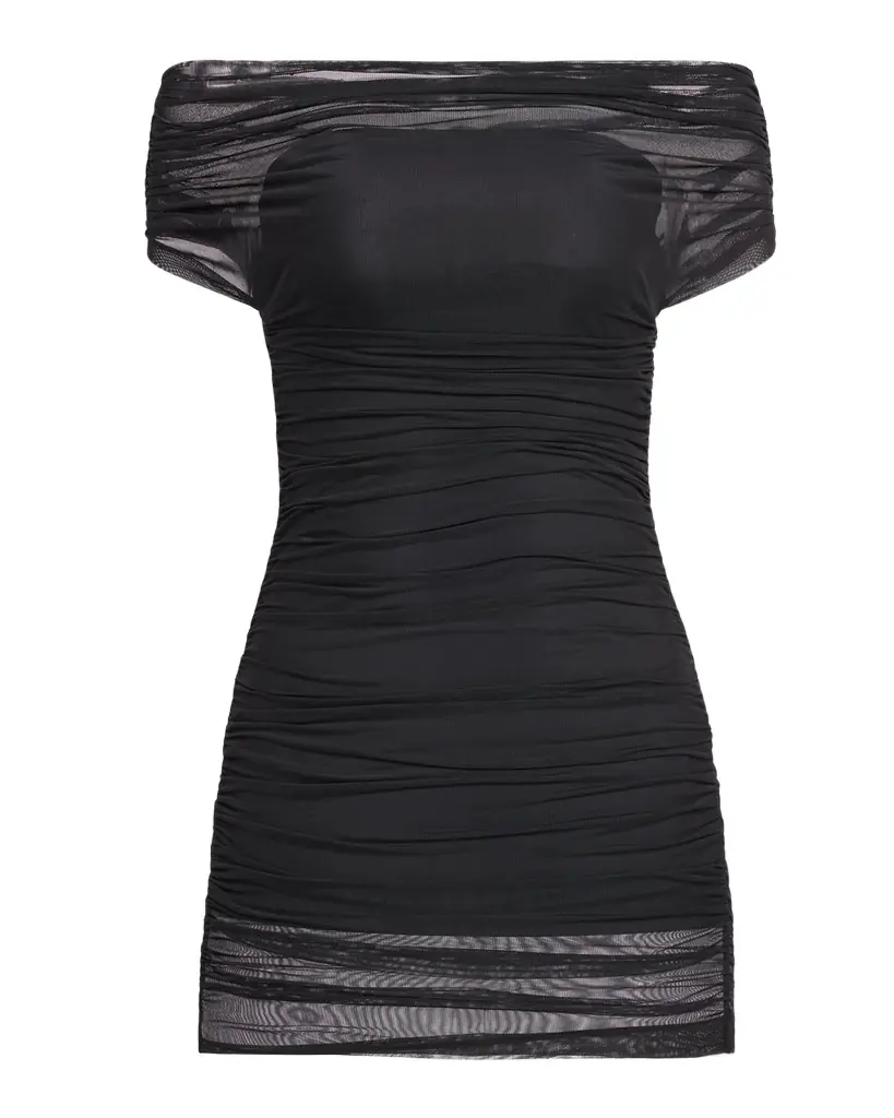 SEROYA Bella Ruched Mesh Mini Dress