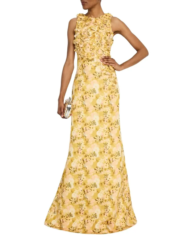Badgley Mischka Collection Floral-Print Scuba Trumpet Gown