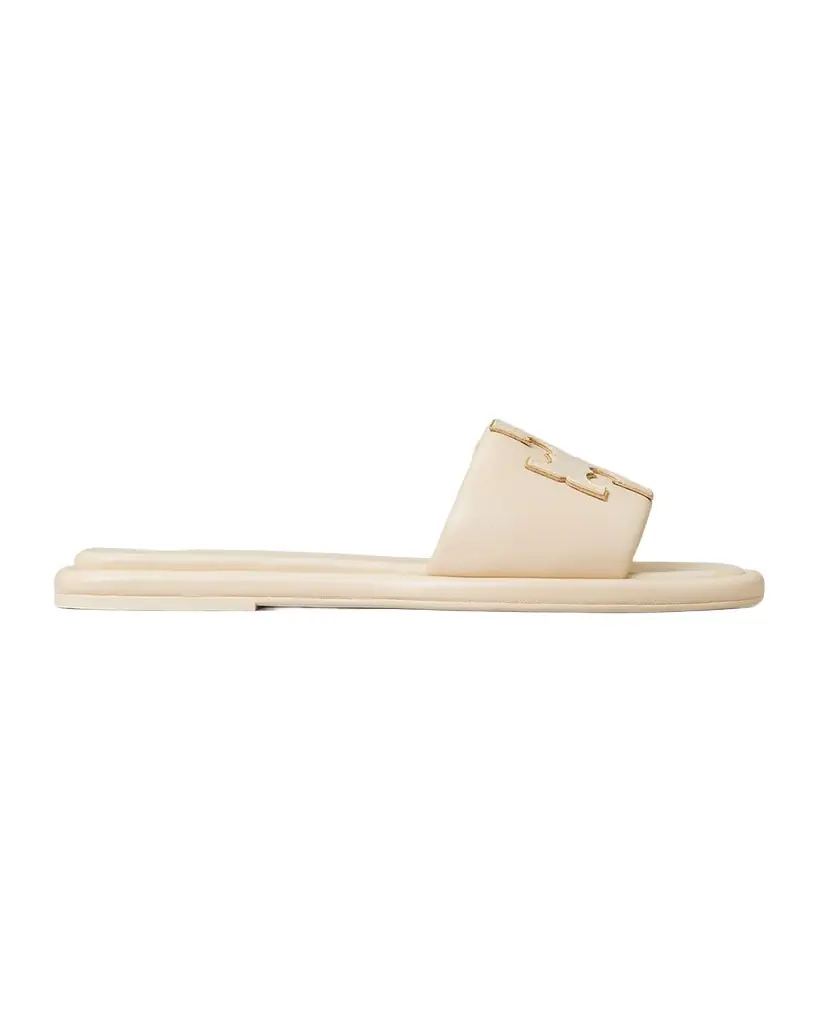 Tory Burch Double T Leather Medallion Slide Sandals