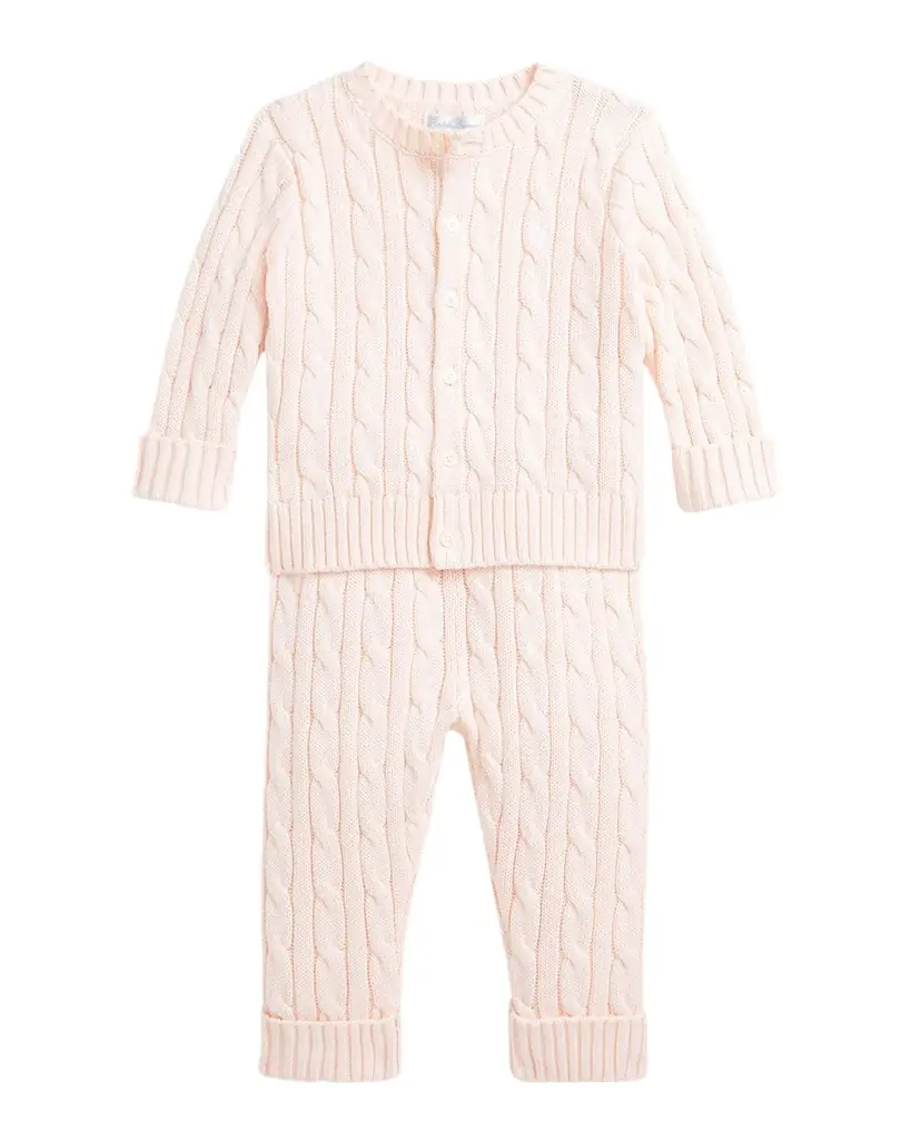 Polo Ralph Lauren Kid 's Cotton Cable Knit Sweater & Pants Set, Size Newborn-24M