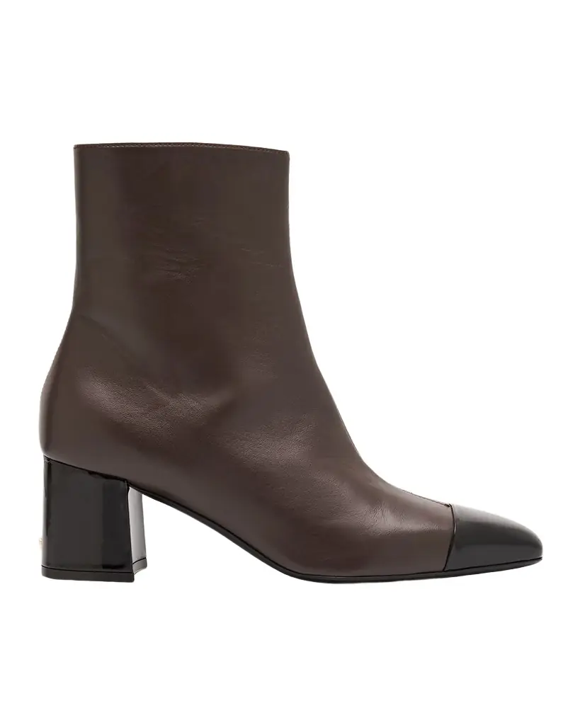 Ferragamo Sambi Cap-Toe Leather Ankle Boots