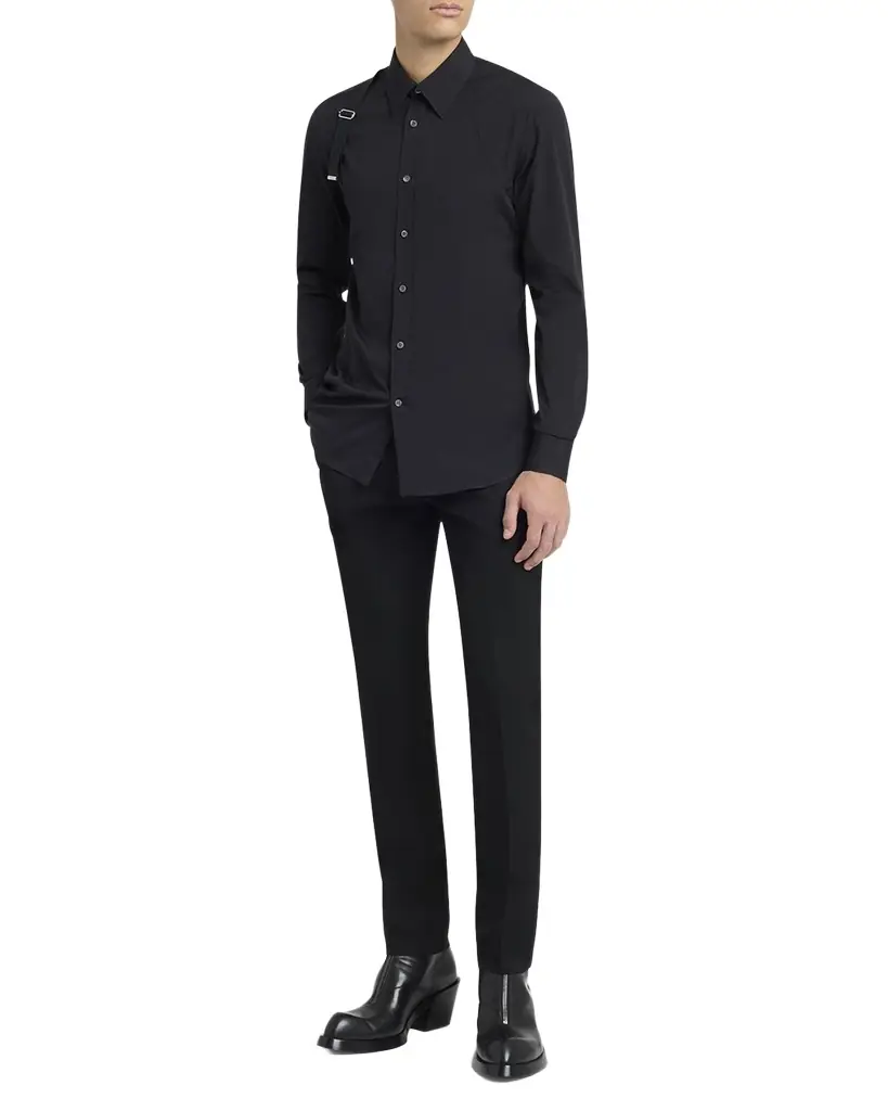 McQueen Men 's Logo-Tape Harness Dress Shirt