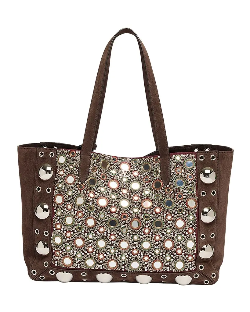 Valentino Garavani Nellcote Mirrored Suede Tote Bag