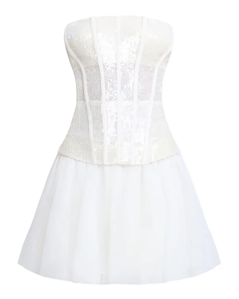 BCBGMAXAZRIA Strapless Tulle & Sequin Lace Corset Mini Dress